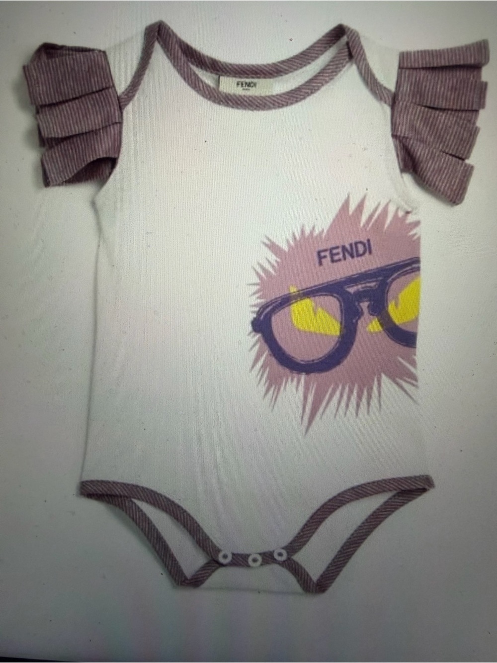 Fendi White One-Piece with Mauve Trim & Yellow Graphic
